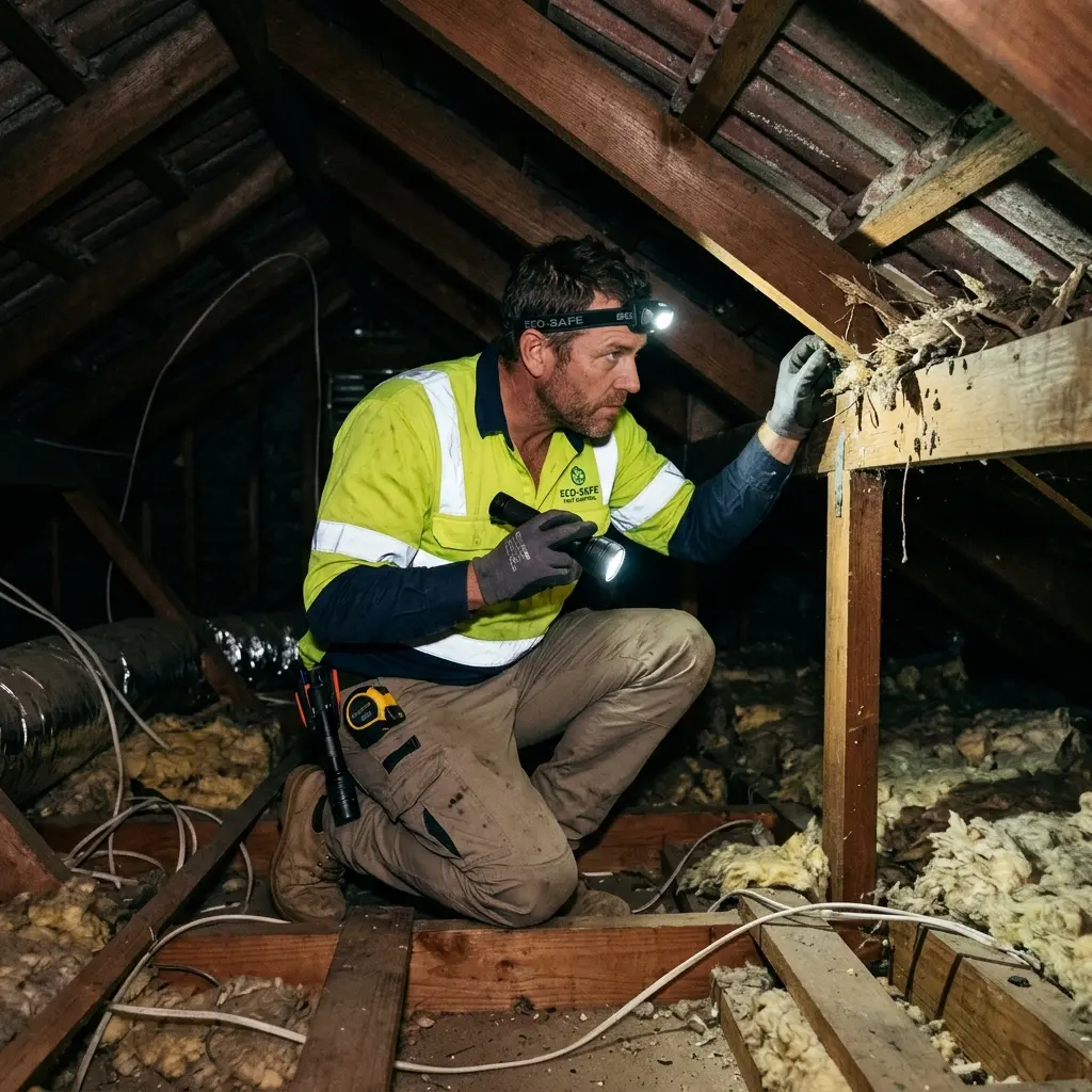 Technician using detection equipment to locate a dead rat inside a Nangana wall cavity